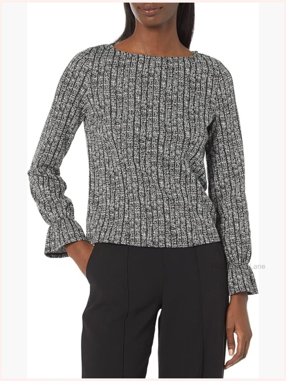 Women's Jacquard Long Sleeve Bateau Neck Pullover Top Blouse